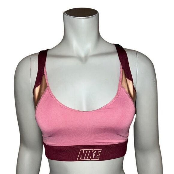 Nike Women's Burgundy & Gold Indy Metallic Low Impact Sports Bra Extra Small NWT - Picture 3 of 7